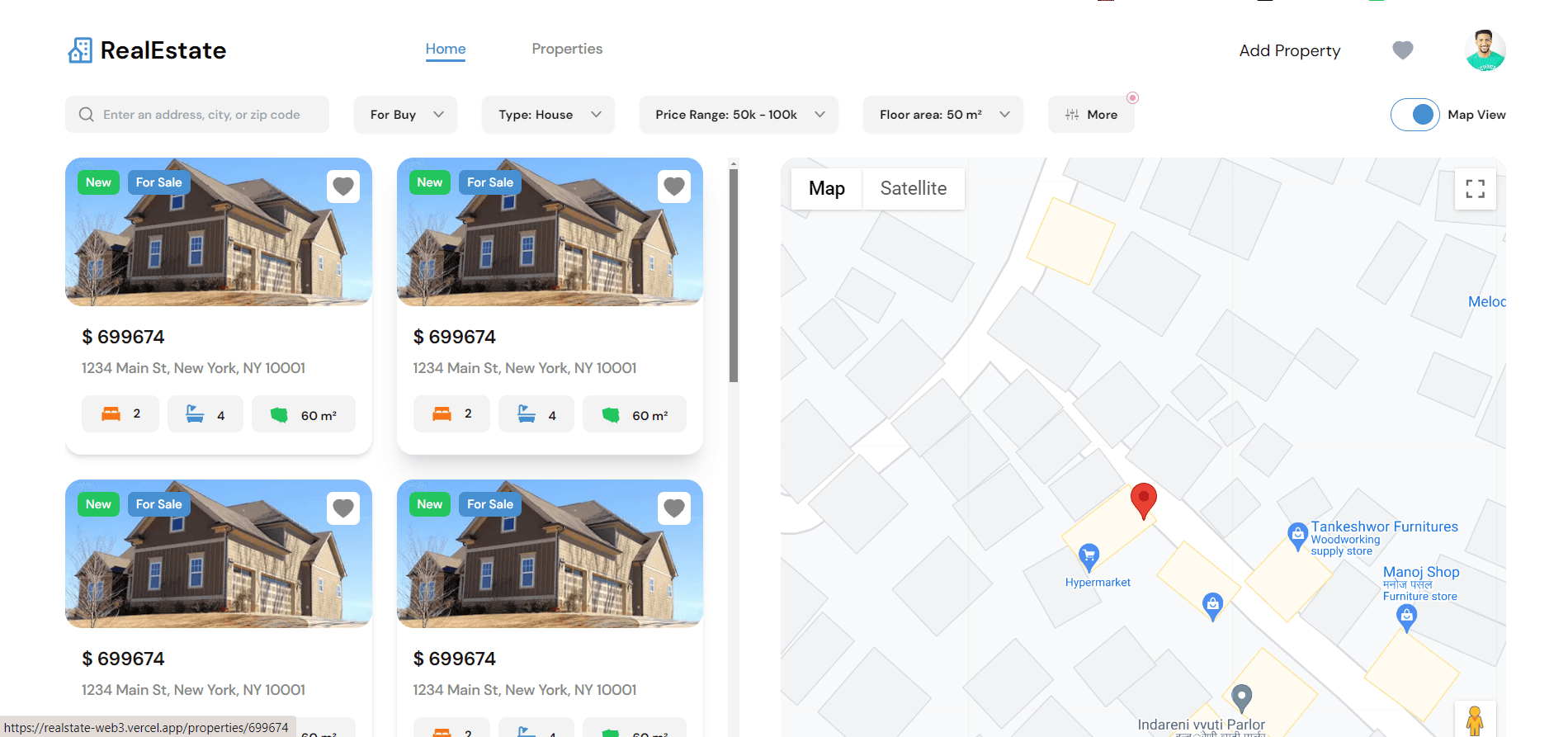 RealEstate user interface